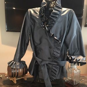 Calvin Klein Gray Ruffle Long Sleeve Blouse